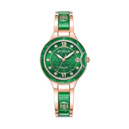 Bonia Women Elegance Green Dial Rose Gold Stainless Steel Strap BNB10860-2595 Analog Watch & Gift Set